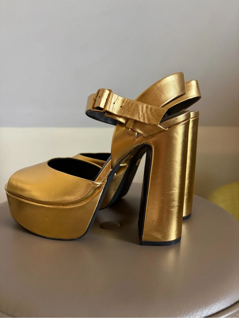 ZARA Metallic Gold Peep-Toe Platform Sandals